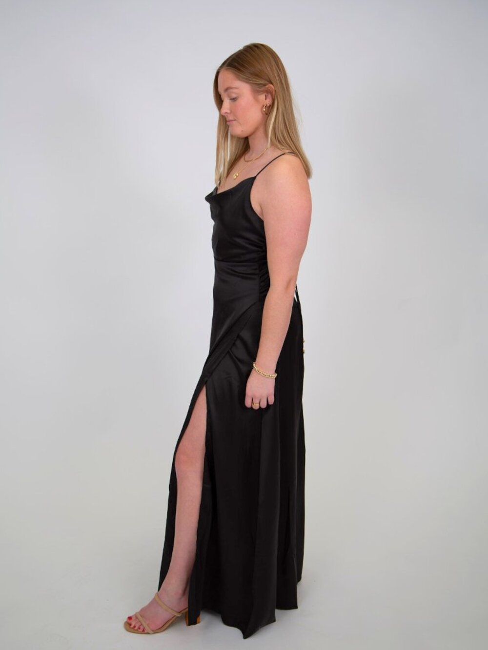 Drape Neck Dress | Black - Picture 2 of 3